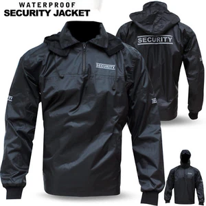 Security Waterproof Rain Hooded Jacket Coat Reflector Sticker Workwear Black - Picture 1 of 4