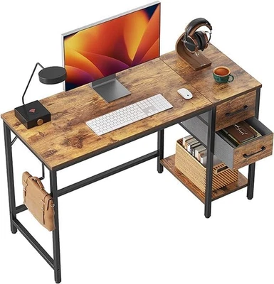 Computertisch für Home Office mit Schubladen 100cm Kleiner Schreibtisch PC-Tisch - Bild 1 von 4