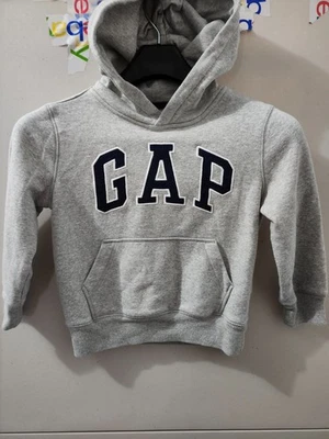 GAP Niños Sudadera XS Gris Sudadera con Capucha Pullover Bordado Logo Vellón Retro Clásico Foto 1 de 4