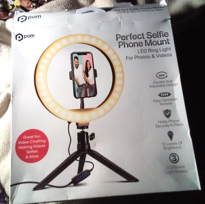 POM Perfect Selfie Phone Mount LED Ring Light for Photos & Videos "Open Box" - Image 1 of 4
