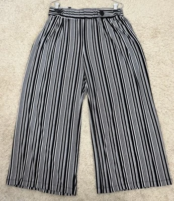 Pantalones Robert Louis Pierna Ancha Tiro Alto Talla L Negro Blanco Rayas Recortados Foto 1 de 4