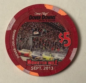 Ficha de póker Dover Downs Hotel & Casino $5 Delaware Monster Mile 2013 juego de colección - Imagen 1 de 3