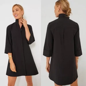 Abito Camicia Tuckernuck Charlie M Nero Stand Collare Cotone Minimalista Preppy - Foto 1 di 13
