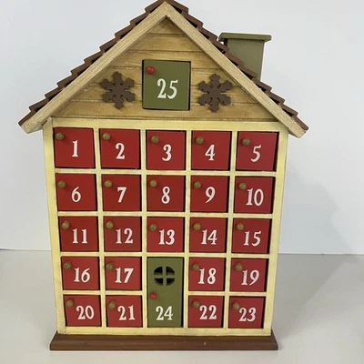 Wooden Advent Calendar House 25 Doors 14.5 in Tall Reusable Holiday Christmas - Image 1 of 4