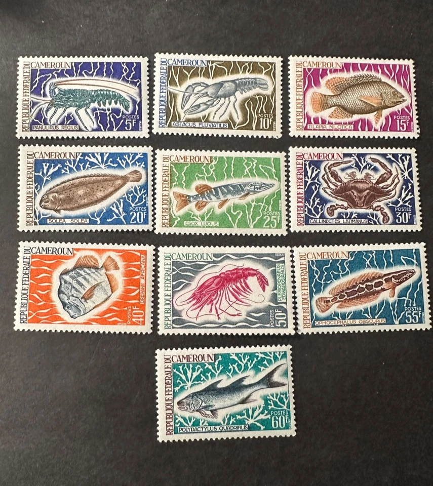 Estampillas de Camerún 1968 Sc# 476-485 peces y mariscos emisión definitiva MNH ENVÍO GRATUITO Foto 1 de 1