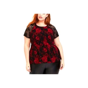Torrid schwarz-rote Bluse mit Rosenmuster und Schößchen Größe M/L - Bild 1 von 10