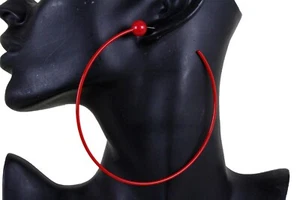 Fun Women Fashion Jewelry Earrings Set Huge Hoop Red Color Metal Sexy Party Club - Picture 1 of 12
