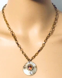 Gold Plated Over Copper Abalone Christ Pendant Big Links Chain 18” Necklace - Picture 1 of 9