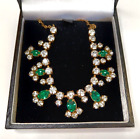 Beautiful Vintage Green & Clear Stone Necklace