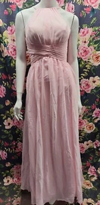 Halter Chiffon Bridesmaid prom evening blush pink dress spaghetti strap Sz 12 - Picture 1 of 9