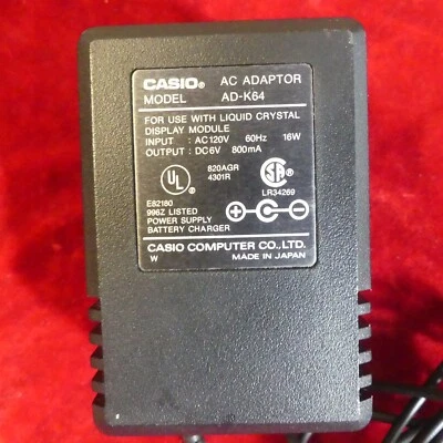 Casio AD-K64 AC Adaptor OEM DC6V/800ma Power Supply Battery Charger - Image 1 of 4