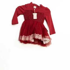 YY Kids Girls Red White Cotton Tutu Dress Floral Lace Long Sleeve Pullover 7 - Picture 1 of 6