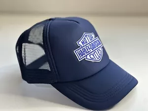 Neu Retro Harley Davidson Motorrad Trucker Mütze marineblau Druckknopflasche verstellbar - Bild 1 von 2