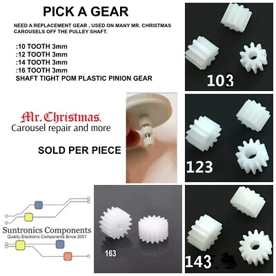 Mr. Christmas carousel replacement shaft gears 12 Tooth , 14 Tooth, 16 Tooth 3mm