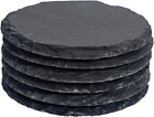 Round Slate Coasters - 10Cm - Pack Of 6 - Black Natural Stone Drink Placemats Fo