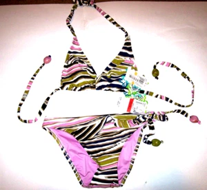 NEW Becca white stripe halter string bikini swimsuit sz small top / XS bottom - Picture 1 of 3