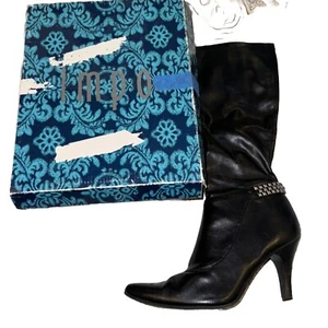 Impo Tarra Damen-Stiefel mit schwarzem kniehohem seitlichem Reißverschluss Größe 7 1/2 M hoher Absatz mit Nieten - Bild 1 von 14