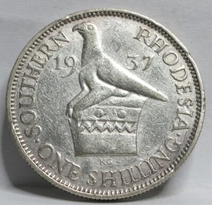 SOUTHERN RHODESIA Gran Bretagna Regno Unito 1 scellino 1937 VF argento George Zimbabwe Bird #F68 - Foto 1 di 6