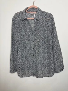 Chicos Top Sz 3 XL 12 Floral Lace Button-Up Shirt Sheer See Through Lightweight - Picture 1 of 6