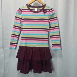 Gymboree Girls 10 LS Tiered Pullover Dress Stripes Solid Floral Embellished - Picture 1 of 6