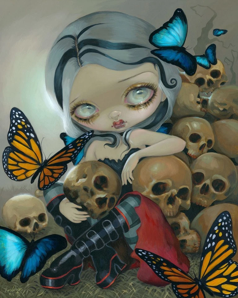 Póster de calavera gótica con impresión artística de mariposas y huesos de Jasmine Becket-Griffith Foto 1 de 1