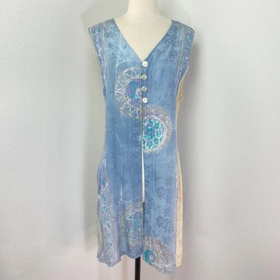 Большие вискозные миди-пуговицы Bali Moon Blue Duster Boho Lagenlook Gypsy Whimsy - Изображение 1 из 4