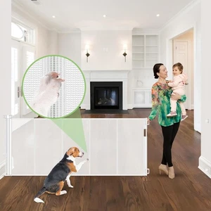 Porte en maille de sécurité extra large 55" rétractable pour bébé et animal de compagnie pour escaliers et usage extérieur - Photo 1/12