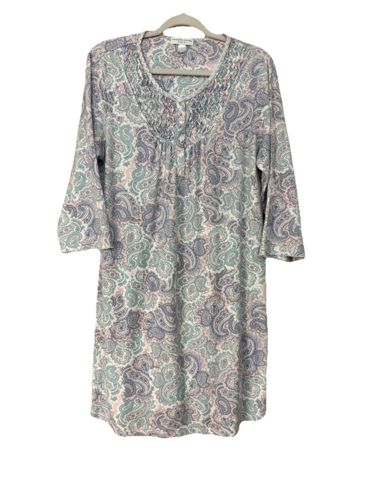 Camisola feminina Miss Elaine grande mistura de algodão paisley manga 3/4 roupa de dormir em excelente estado usado - Imagem 1 de 4