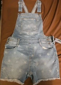 Girls Cat & Jack XL 14 Blue Jean Bib Shorts With Stars - Picture 1 of 2