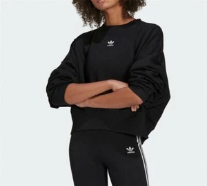 New Women Adidas Adicolor Essentials Fleece Sweatshirt Pullover Top Logo Black L - Picture 1 of 5