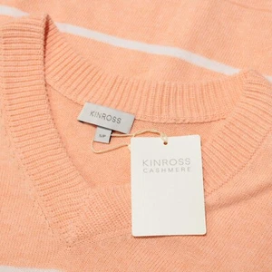 Kinross Cashmere NWT V-Neck Long Sleeve Sweater Size Small Peach/White Stripes - Picture 1 of 8