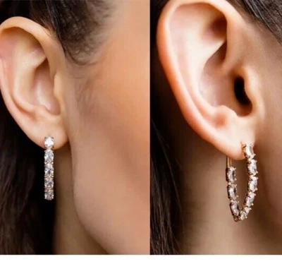 PENDIENTES DE ARO RELLENOS DE ORO ROSA 18K HECHOS CON CRISTALES DE SWAROVSKI REGALO OA2 A Foto 1 de 4