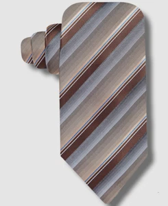 $70 John Ashford Men's Brown Blue Edi Striped Neck-Tie Size 58 x 3.25 - Picture 1 of 1