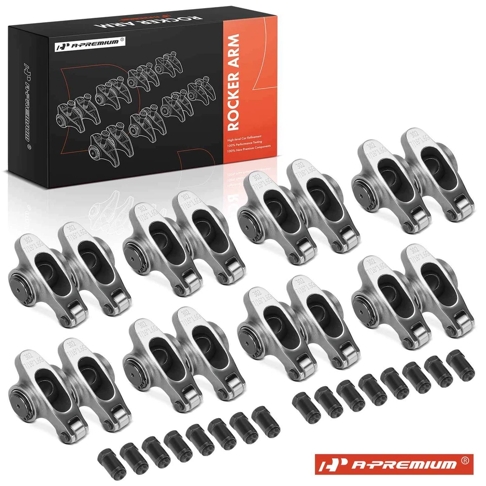 A-Premium 16x 17-4 PH Roller Rocker Arm for Ford SBF 260-351W 1.6 Ratio 7/16" - Image 1 of 4