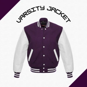 Letterman Baseball Jacket Bomber Cowhide High Quality Genuine Leather Sleeves - Picture 1 of 6