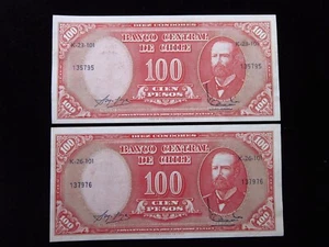 Chile 100 Pesos ND 1959-1964 Lot Unc P122 h5795 10 Condores Casa de Moneda Money - Picture 1 of 2