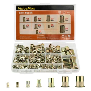 ValueMax 220PC Metric Rivet Nuts Flat Head Threaded Insert Nut w/7 Sizes Rivnuts - Picture 1 of 7