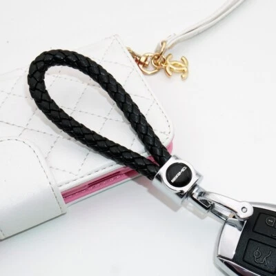 Mercedes-Benz Logo Black Weave Calf Leather Car Key Fob Keychain Ring Gift Sport - Image 1 of 4