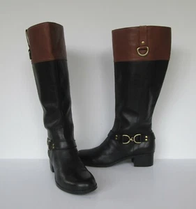 Bandolino Womens Black & Brown Tall Leather Riding Style Boots Size 6.5 M - Picture 1 of 6