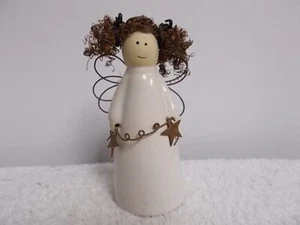 Statua Statuina Ceramica Angelo Alato con Capelli Ricci 2 Stelle 5 1/4” - Foto 1 di 5