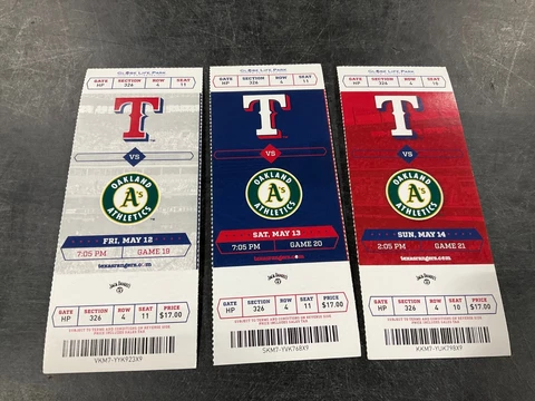 TEXAS RANGERS 2017 TICKET STUB 5/12/17-5/13/17-5/14/17 VS A'S Cover