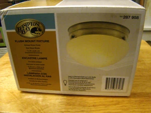 Hampton Bay 1-Light Antique Brass Flush Mount 287958/7"x4.25"/Opal Glass Shade - Picture 1 of 8