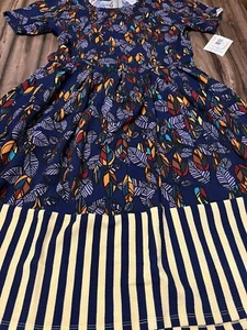 Vestido Plisado Lularoe Amelia 🦄 Azul Amarillo Rayas Plumas 2XL 22/24 20/22 Dip - Imagen 1 de 9