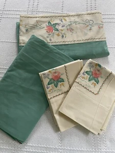 Vintage Wamsutta New Floral Green Sheet Set Double - Picture 1 of 6