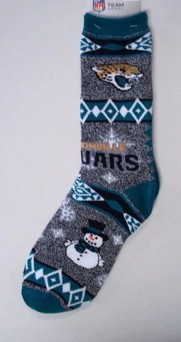 Jacksonville Jaguars Socks Large Size 10 to 13 Holiday Christmas Snowman Cover