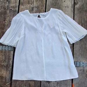 River Island New White Pleated Sleeve Blouse Top ~ UK Size 8 - Picture 1 of 8