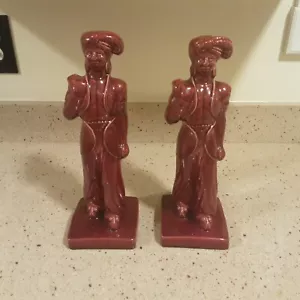 Vintage Gonder Ceramic Arts Pair of Statues Male Figures in Burgundy - 12.5" - Picture 1 of 9