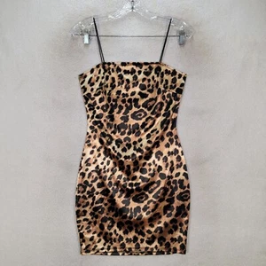 Unbranded Womens Dress Size M Brown Cheetah Satin Stretch Bodycon Micro Mini - Picture 1 of 19