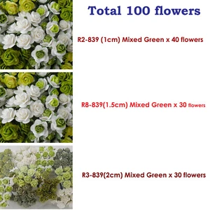100 Mixed 3 Sizes Green White Paper Flower 1cm Mini, 1.5cm, 2cm toppers R283-839 - Picture 1 of 3