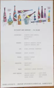 Aer Lingus Irish International Airlines anni 60 prima classe menu bevande aviazione - Foto 1 di 1